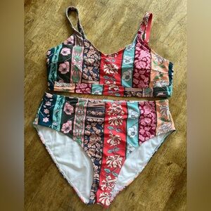 Colorful Floral Striped Bikini Set